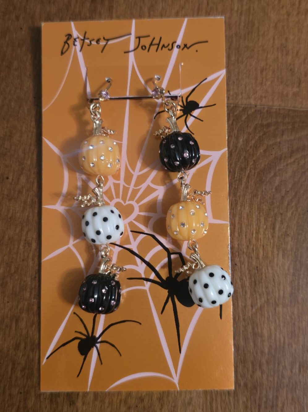 Betsey Johnson Kids Halloween Pumpkin Bead Earrings - Black, White & Orange